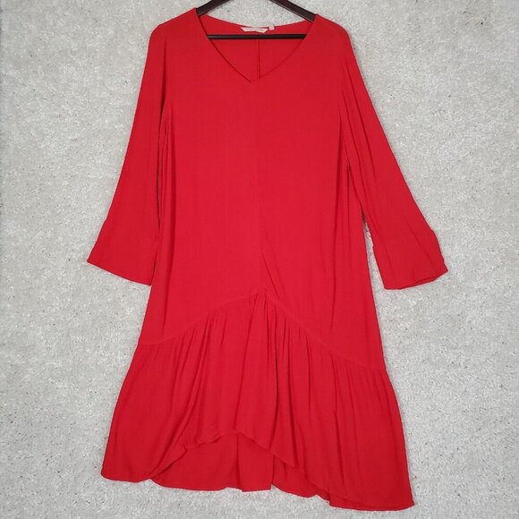 Soft Surroundings Women Gauzy Long Sleeve Dress Size Medium Red Flowy Lagenlook - Picture 1 of 13